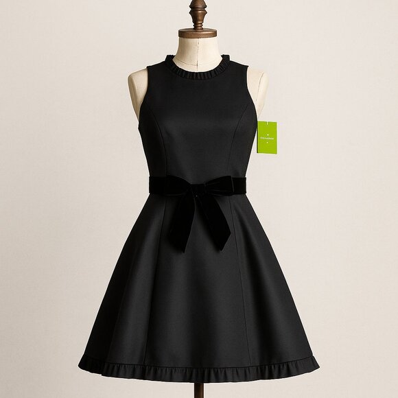 Kate Spade Black Velvet Bow Fit & Flare Dress NWT Size 8 - Picture 11 of 11
